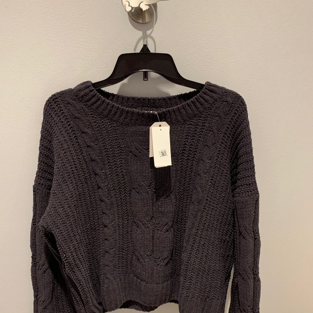 Mixed -knit chenille sweater